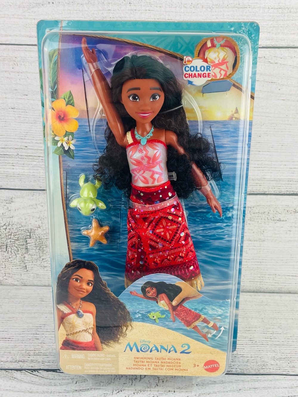 Disney Moana 2 Swimming Color Change Fashion Doll Figure W/ Turtle & Starfish